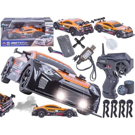 DUŻY Samochód Do Driftu Auto RC Drift 1:16 2,4 GHz PARA DYM 4WD Pomarańczowy Nissan GTR LED