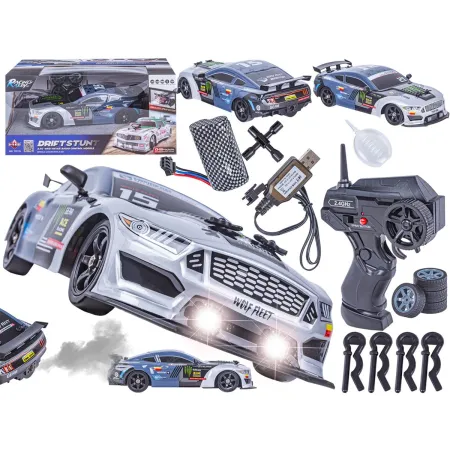 DUŻY Samochód Do Driftu Auto RC Drift 1:16 2,4 GHz PARA DYM Grafitowy Mustang 4WD LED