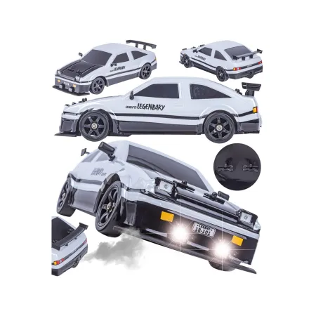 DUŻY Samochód Do Driftu Auto RC Drift 1:16 2,4 GHz PARA DYM Biała Toyota 4WD LED-1928670