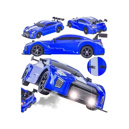 DUŻY Samochód Do Driftu Auto RC Drift 1:16 2,4 GHz PARA DYM 4WD Niebieski Nissan GTR LED-1928688