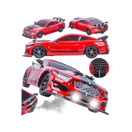 DUŻY Samochód Do Driftu Auto RC Drift 1:16 2,4 GHz PARA DYM Mustang 4WD Czerwony LED-1928704
