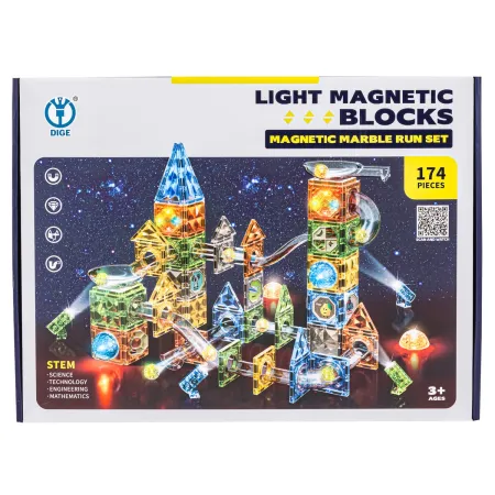 Klocki Magnetyczne Konstrukcyjne TOR KULKOWY Świecące Elementy 174 El. Kulodrom-1929404