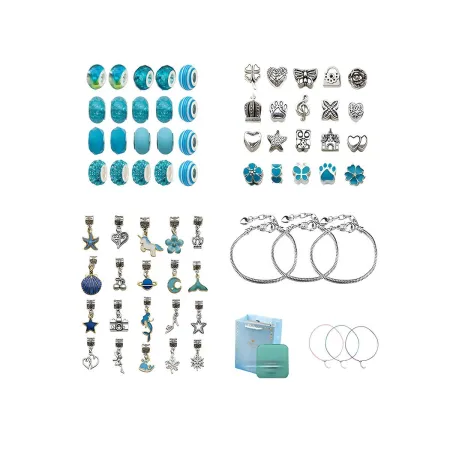 Zestaw Do Tworzenia Robienia Biżuterii, Bransoletek, Charmsy, Zawieszki, Koraliki ODCIENIE NIEBIESKIEGO + Etui Przecena