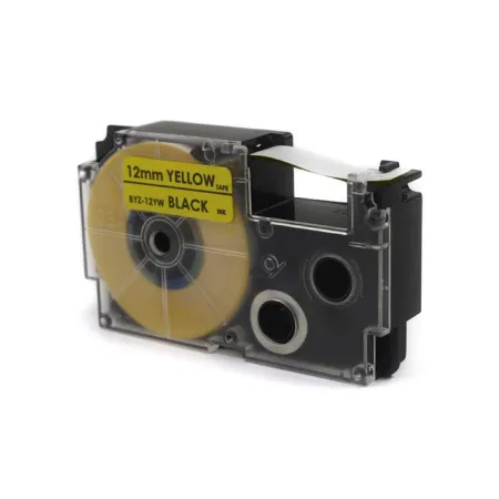 Taśma JetWorld Zamiennik Casio Czarny na Żółtym 12mm x 8m (PT-12YW1, PT12YW1, XR-12YW1, XR12YW1)