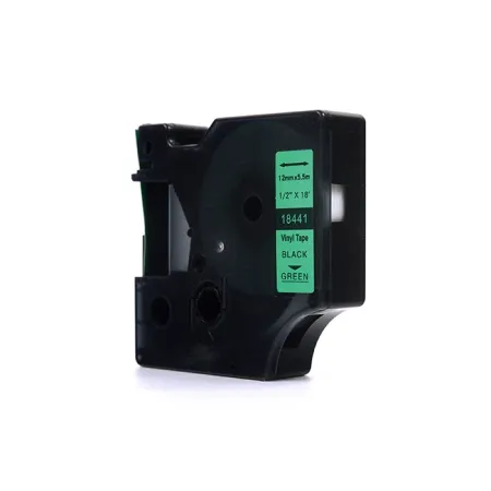 Taśma JetWorld Zamiennik Dymo Rhino Czarny na Zielonym 12mm x 5,5m Winylowa, Vinyl (18441)