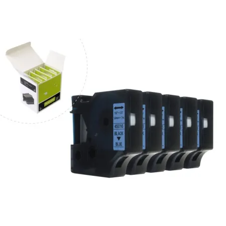 Taśma JetWorld Zamiennik Dymo D1 Czarny na Niebieskim 12mm x 7m (5szt.) LM100, LM100+, LM200, LM300, LM400, LM420P, LM350, LM350D, LM360D, LM450D, LM2