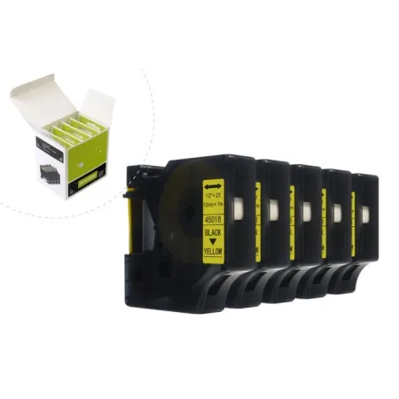 Taśma JetWorld Zamiennik Dymo D1 Czarny na Żółtym 12mm x 7m (5szt.) LM100, LM100+, LM200, LM300, LM400, LM420P, LM350, LM350D, LM360D, LM450D, LM260P,