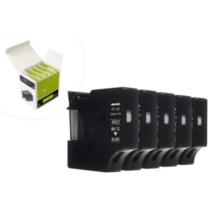 Taśma JetWorld Zamiennik Dymo D1 Biały na Czarnym 12mm x 7m (5szt.) LM100, LM100+, LM200, LM300, LM400, LM420P, LM350, LM350D, LM360D, LM450D, LM260P,