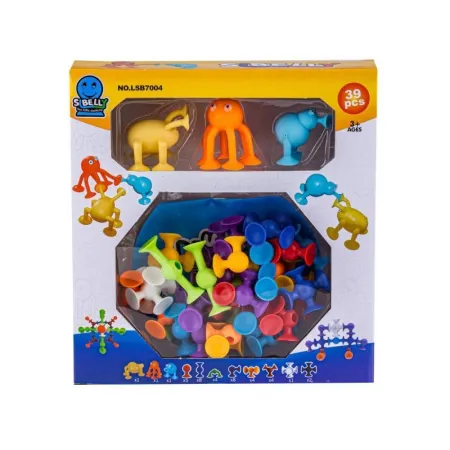 Klocki Konstrukcyjne, Kolorowe Przyssawki, Wesołe Buźki 39 Sztuk Przecena 1