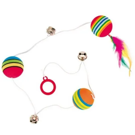 Trixie Piłki tęczowe na gumce z piórkiem [TX-4133]-2029297