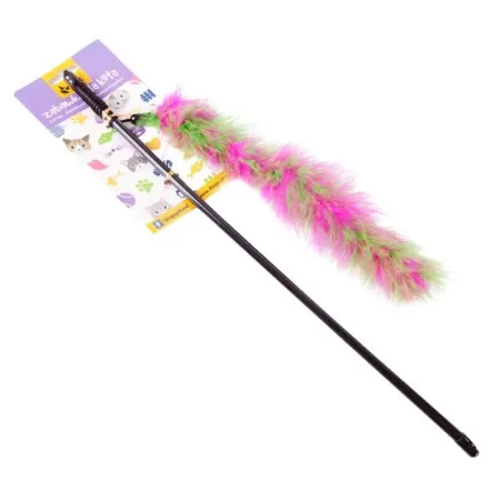 Dingo Wędka dla kota - ogonek z piór różowo-zielony-2029531