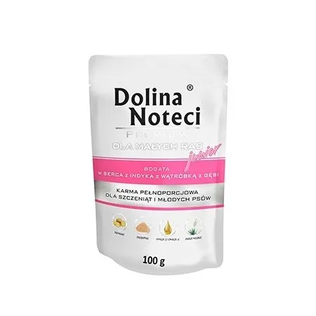 Dolina Noteci Premium Pies Junior Serca indyka i wątróbka z gęsi saszetka 100g