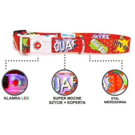 Matteo Obroża Klamra LED 25mm graffiti czerwone-2033765