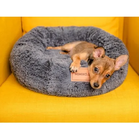 MIMIKO Pets Legowisko Shaggy okrągłe M 45cm grafitowe-2037537