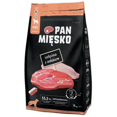 Pan Mięsko Karma sucha dla psa - cielęcina i indyk chrupki XL 9kg