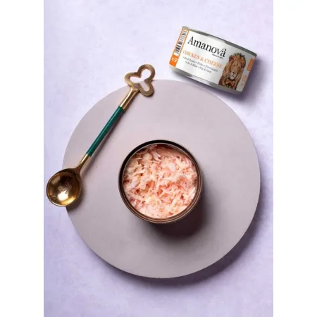 Amanova Cat Chicken & Cheese - kurczak i ser w bulionie puszka 70g [02]-2040203