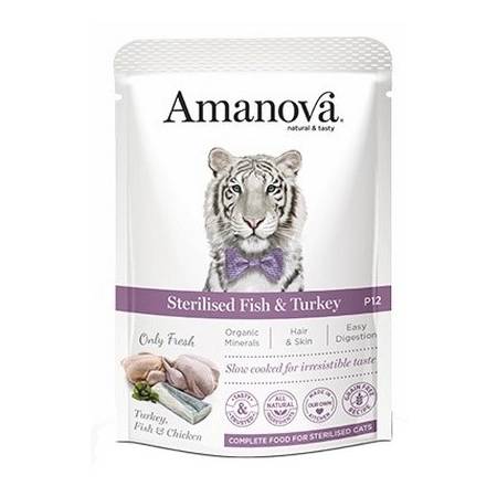 Amanova Cat Sterilised Fish & Turkey - biała ryba i indyk saszetka 85g [P12]