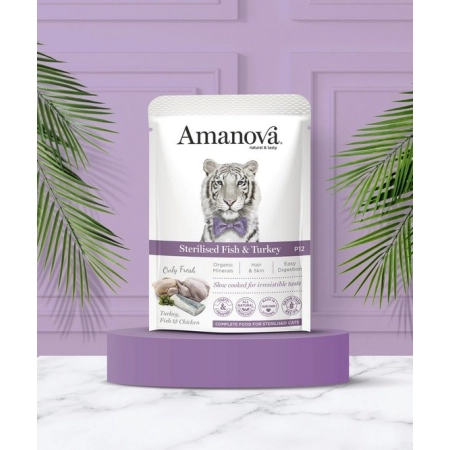 Amanova Cat Sterilised Fish & Turkey - biała ryba i indyk saszetka 85g [P12]-2040284