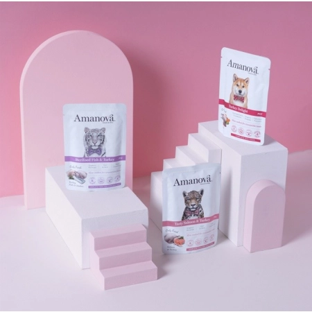 Amanova Cat Sterilised Fish & Turkey - biała ryba i indyk saszetka 85g [P12]-2040286