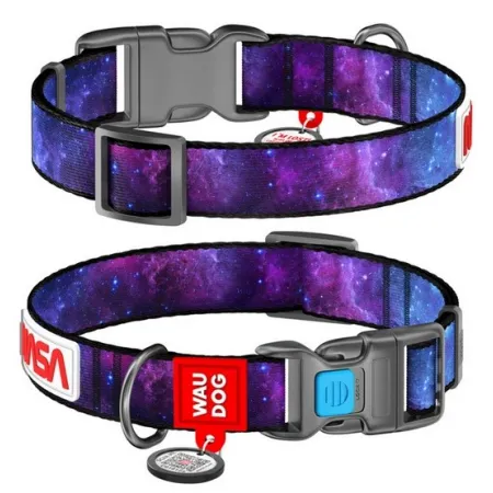 Collar WauDog Nylon Obroża nylonowa z QR-paszportem, plastikowy fastex, wzór NASA21, 15mm/25-35cm