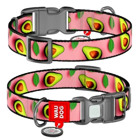 Collar WauDog Nylon Obroża nylonowa z QR-paszportem, plastikowy fastex, wzór AWOKADO NA RÓŻU, S 15mm/25-35cm