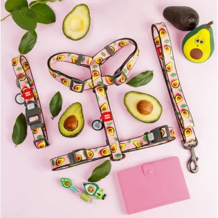 Collar WauDog Nylon Obroża nylonowa z QR-paszportem, plastikowy fastex, wzór AWOKADO NA RÓŻU, S 15mm/25-35cm-2041367