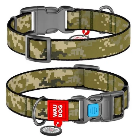 Collar WauDog Nylon Obroża nylonowa z QR-paszportem, plastikowy fastex, wzór MILITARY, M 20mm/28-40cm