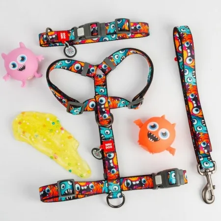 Collar WauDog Nylon Obroża nylonowa z QR-paszportem, plastikowy fastex, wzór ZĘBATE POTWORY, M 20mm/28-40cm-2041409