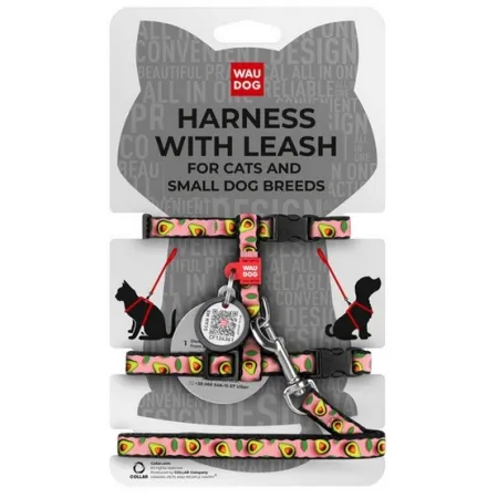 Collar WauDog Nylon Szelki ze smyczą nylonowe anatomiczne w kształcie litery H, z QR-paszportem, plastikowy fastex, wzór AWOKADO NA RÓŻU, rozmiar XS