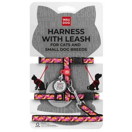 Collar WauDog Nylon Szelki ze smyczą nylonowe anatomiczne w kształcie litery H, z QR-paszportem, plastikowy fastex, wzór BANANY NA RÓŻU, rozmiar XS