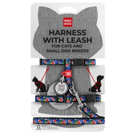 Collar WauDog Nylon Szelki ze smyczą nylonowe anatomiczne w kształcie litery H, z QR-paszportem, plastikowy fastex, wzór FIGA, rozmiar XS