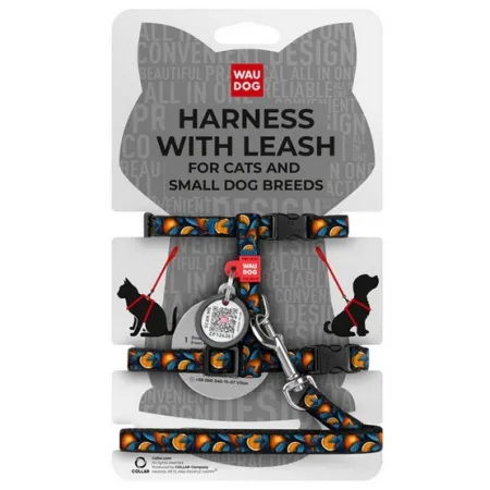 Collar WauDog Nylon Szelki ze smyczą nylonowe anatomiczne w kształcie litery H, z QR-paszportem, plastikowy fastex, wzór POMARAŃCZE, rozmiar XS