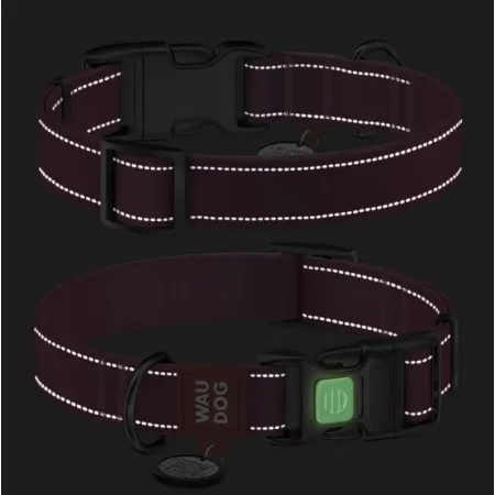 Collar WauDog Nylon Mono Obroża nylonowa odblaskowa z QR-paszportem, plastikowy fastex, S 15mm/25-35cm różowa-2041464