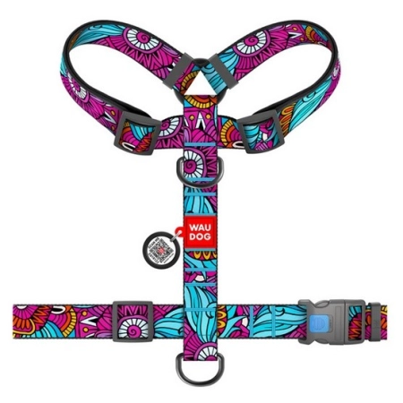 Collar WauDog Nylon Szelki nylonowe anatomiczne w kształcie litery H, z QR-paszportem, plastikowy fastex, wzór LATO, r
