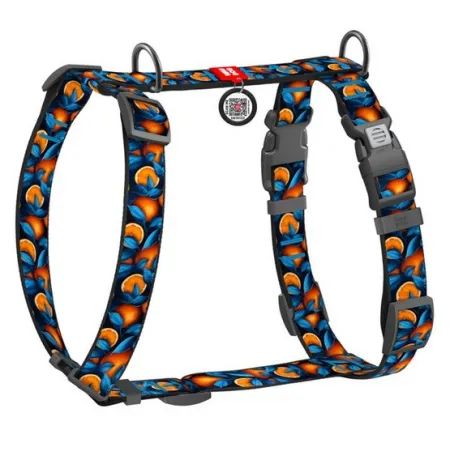 Collar WauDog Nylon Szelki nylonowe anatomiczne w kształcie litery H, z QR-paszportem, plastikowy fastex, wzór POMARAŃCZE, rozmiar M 20mm
