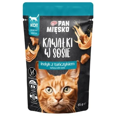 Pan Mięsko Karma mokra dla kota - indyk i tuńczyk kawałki w sosie saszetka 85g