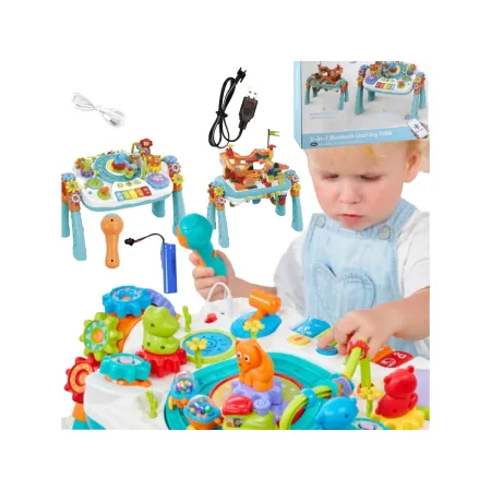 Multifunkcyjny Edukacyjny Stolik 2w1 Pianinko Ciuchcia Mikrofon Klocki Bluetooth Akumulator-2048348