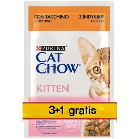 Purina Cat Chow Kitten Indyk i cukinia saszetki 3+1 GRATIS 4x85g