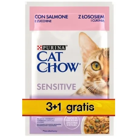 Purina Cat Chow Sensitive Łosoś saszetki 3+1 GRATIS 4x85g