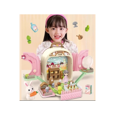 Królik w Plecaku Zabawka 3w1 Mini Farma Ogródek Plecak Domek Dla Lalek-2053739