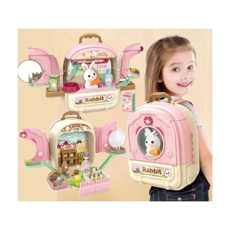 Królik w Plecaku Zabawka 3w1 Mini Farma Ogródek Plecak Domek Dla Lalek-2053740