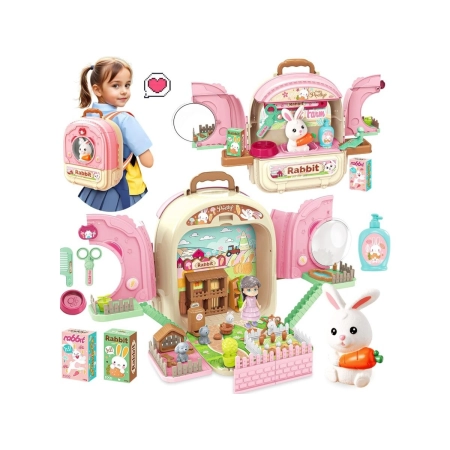 Królik w Plecaku Zabawka 3w1 Mini Farma Ogródek Plecak Domek Dla Lalek-2053741