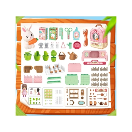 Królik w Plecaku Zabawka 3w1 Mini Farma Ogródek Plecak Domek Dla Lalek-2053742