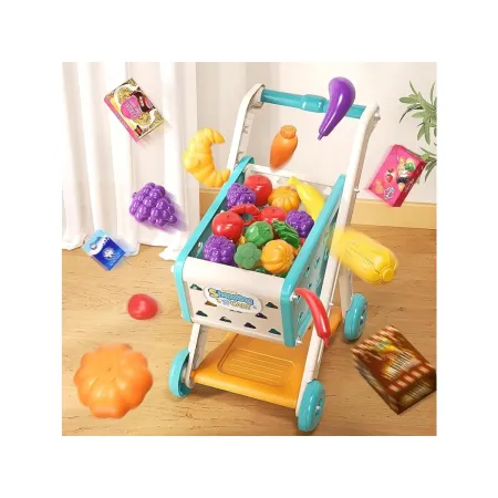 Wózek Na Zakupy NIEBIESKI Koszyk Sklepowy + Akcesoria Owoce Warzywa Supermarket-2053761