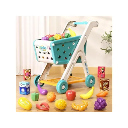 Wózek Na Zakupy NIEBIESKI Koszyk Sklepowy + Akcesoria Owoce Warzywa Supermarket-2053762