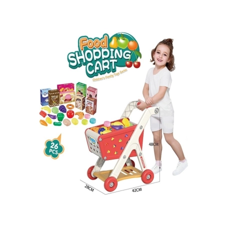 Wózek Na Zakupy CZERWONY Koszyk Sklepowy + Akcesoria Owoce Warzywa Supermarket-2053765
