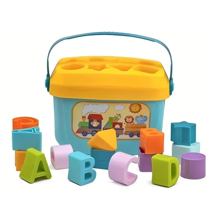 Edukacyjna Zabawka Sorter Z Klockami Układanka Wiaderko Literki Klocki-2053790