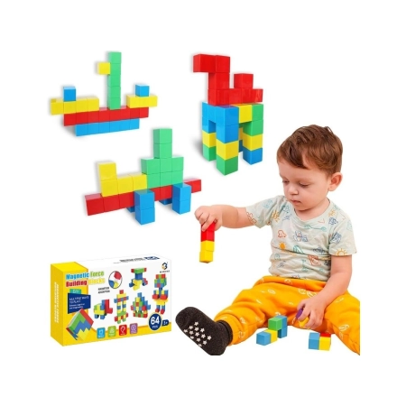 Klocki Magnetyczne 3D Konstrukcyjne KOSTKI BUDOWLANE Sześciany Zestaw Klocków 64 el.-2053809