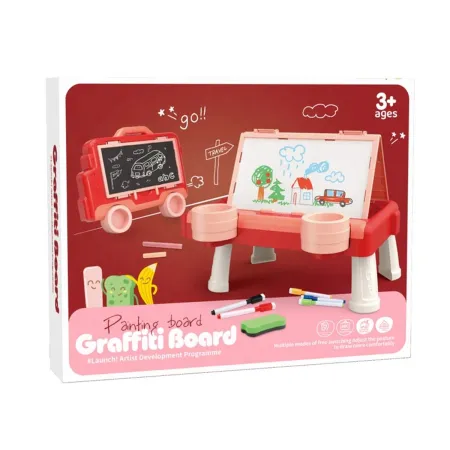 Wielofunkcyjna Dwustronna Tablica 2w1 Do Rysowania Malowania Zmazywalna Kredowa Stolik Różowa-2053843