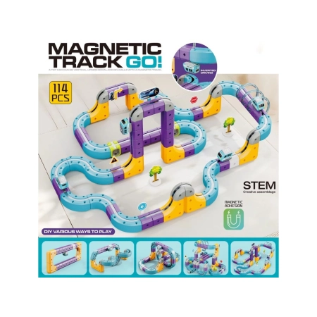 Tor Magnetyczny Zjazd samochodowy Kolejka Zjeżdżalnia Pociąg Klocki Konstrukcyjne 114 el.-2059924